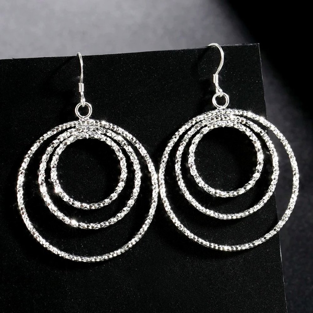 Gorgeous 3 Circles Hanging Earrings, Solid Sterling Silver "Hypoallergenic"